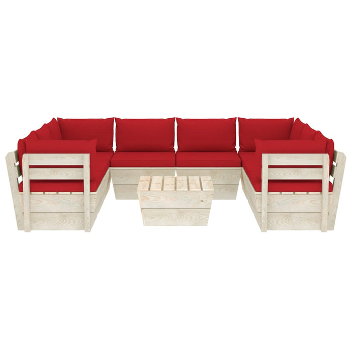 Set Divani da Giardino su Pallet 9 pz con Cuscini Legno Abete 3063606