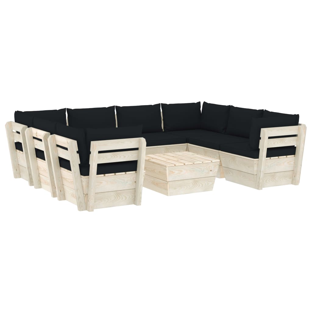 Set Divani da Giardino su Pallet 9 pz con Cuscini Legno Abete 3063607