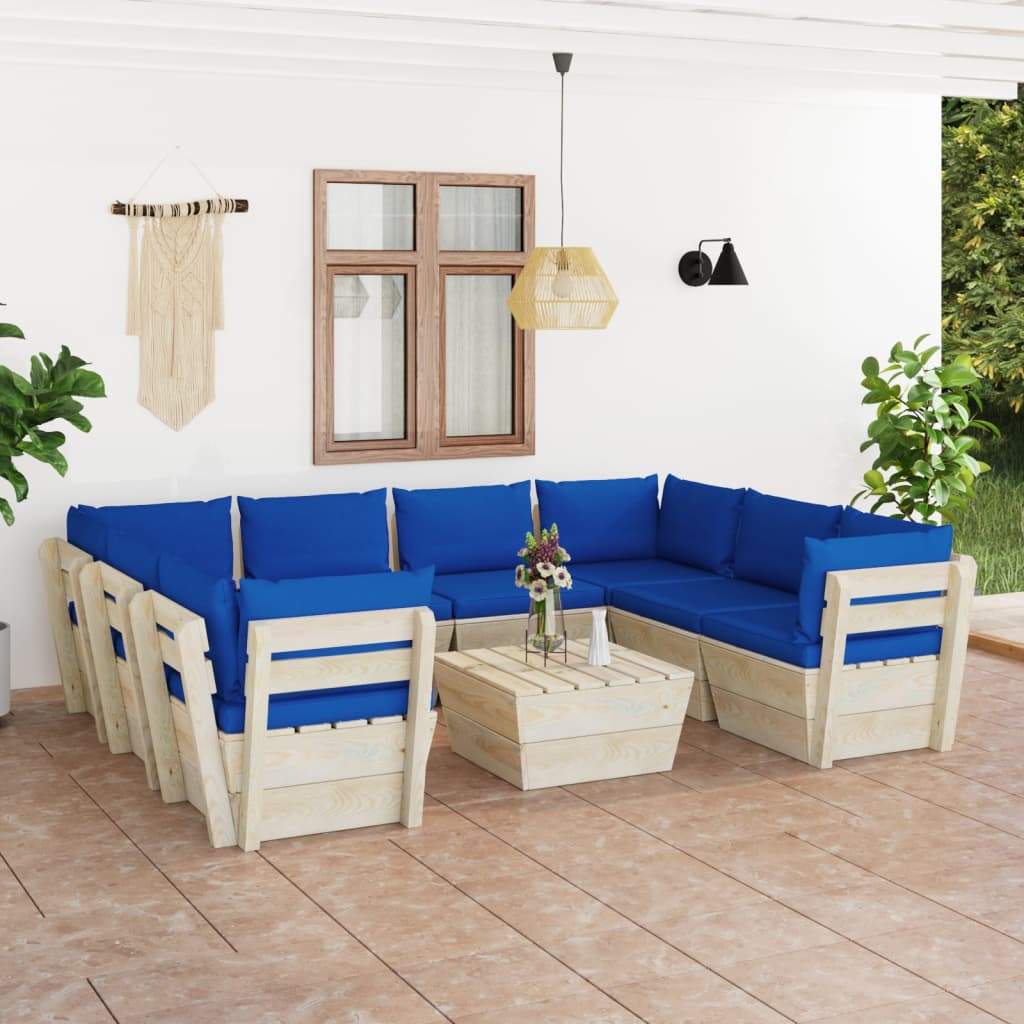 Set Divani da Giardino su Pallet 9 pz con Cuscini Legno Abete cod mxl 39907