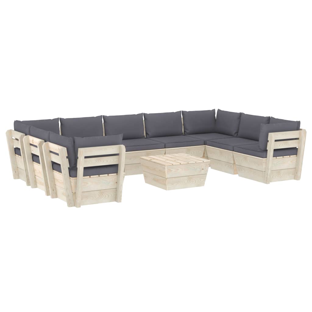 Set Divani da Giardino su Pallet 10 pz con Cuscini Legno Abete 3063624