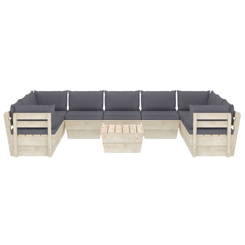 Set Divani da Giardino su Pallet 10 pz con Cuscini Legno Abete 3063624