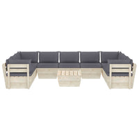 Set Divani da Giardino su Pallet 10 pz con Cuscini Legno Abete 3063624