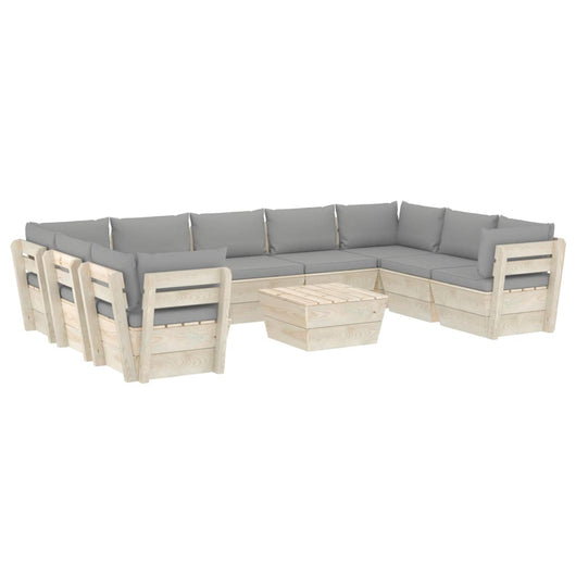 Set Divani da Giardino su Pallet 10 pz con Cuscini Legno Abete 3063625