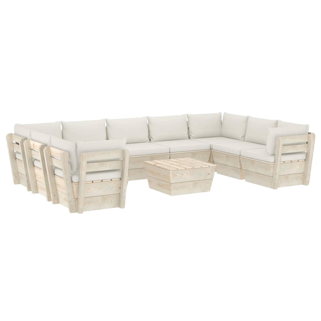 Set Divani da Giardino su Pallet 10 pz con Cuscini Legno Abete 3063626