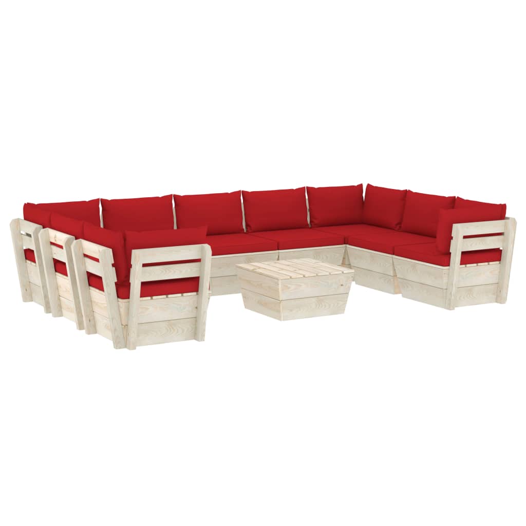 Set Divani da Giardino su Pallet 10 pz con Cuscini Legno Abete 3063630