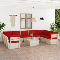 Set Divani da Giardino su Pallet 10 pz con Cuscini Legno Abete 3063630