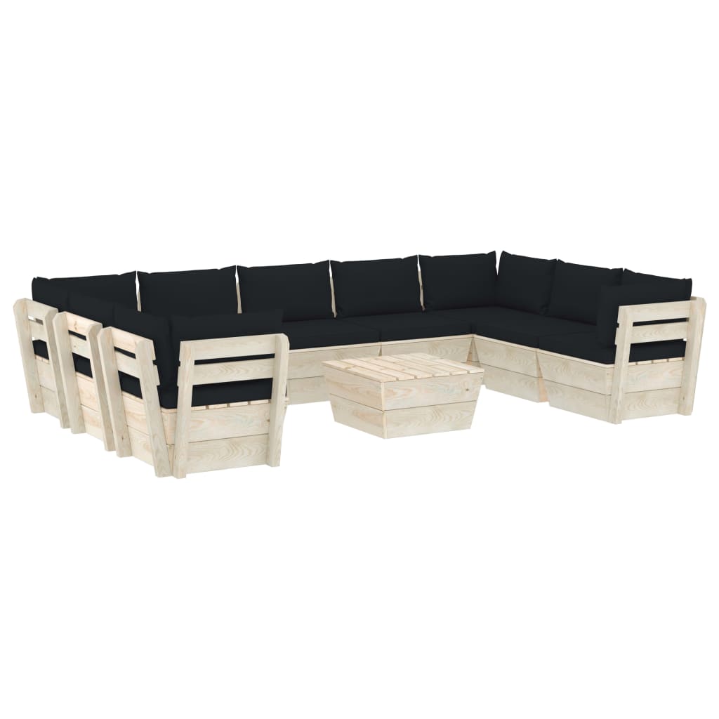 Set Divani da Giardino su Pallet 10 pz con Cuscini Legno Abete 3063631