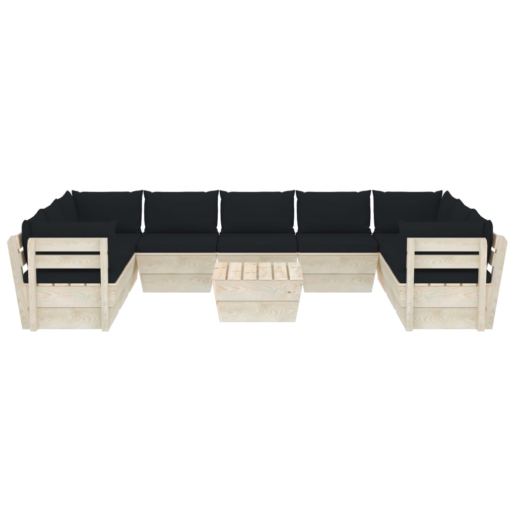 Set Divani da Giardino su Pallet 10 pz con Cuscini Legno Abete 3063631