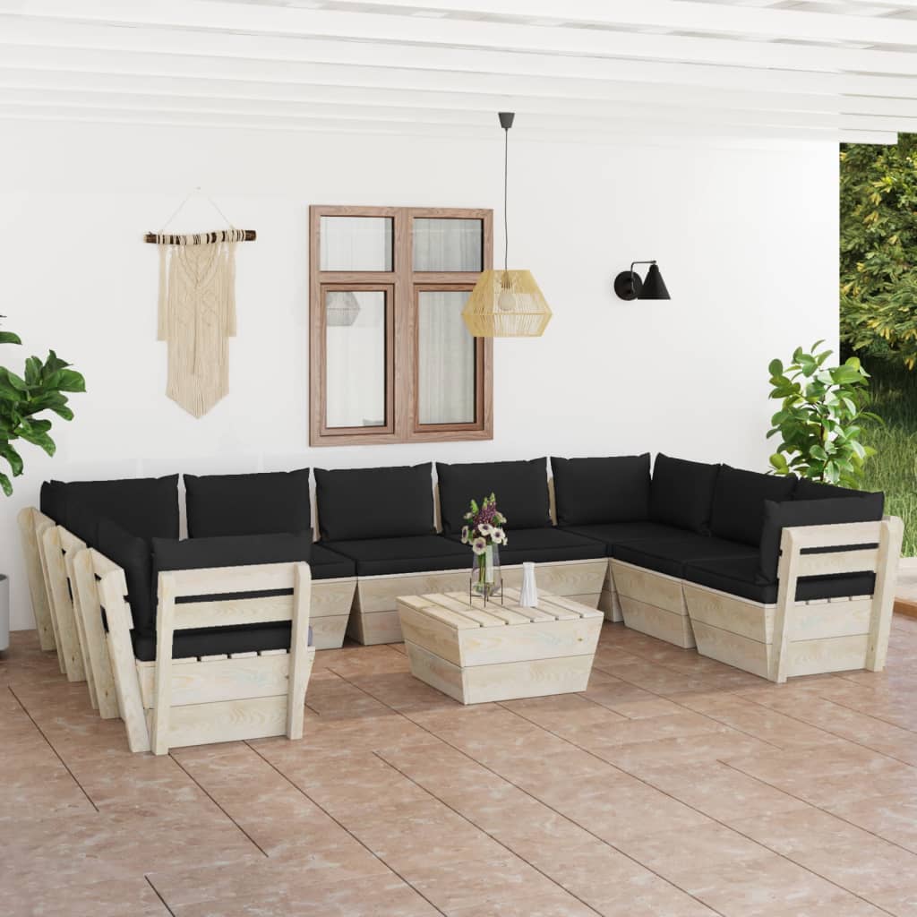 Set Divani da Giardino su Pallet 10 pz con Cuscini Legno Abete 3063631