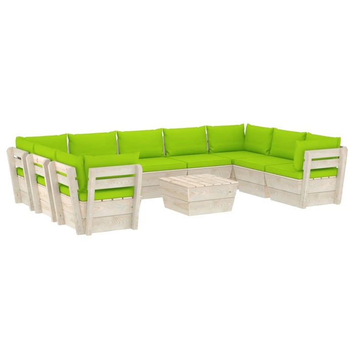 Set Divani da Giardino su Pallet 10 pz con Cuscini Legno Abete 3063635