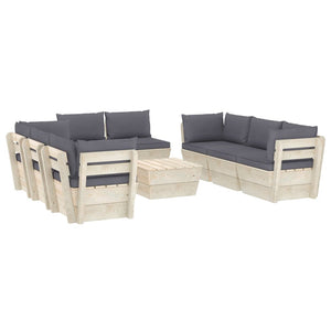 Set Divani da Giardino su Pallet 9 pz con Cuscini Legno Abete 3063648