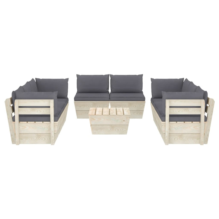 Set Divani da Giardino su Pallet 9 pz con Cuscini Legno Abete 3063648