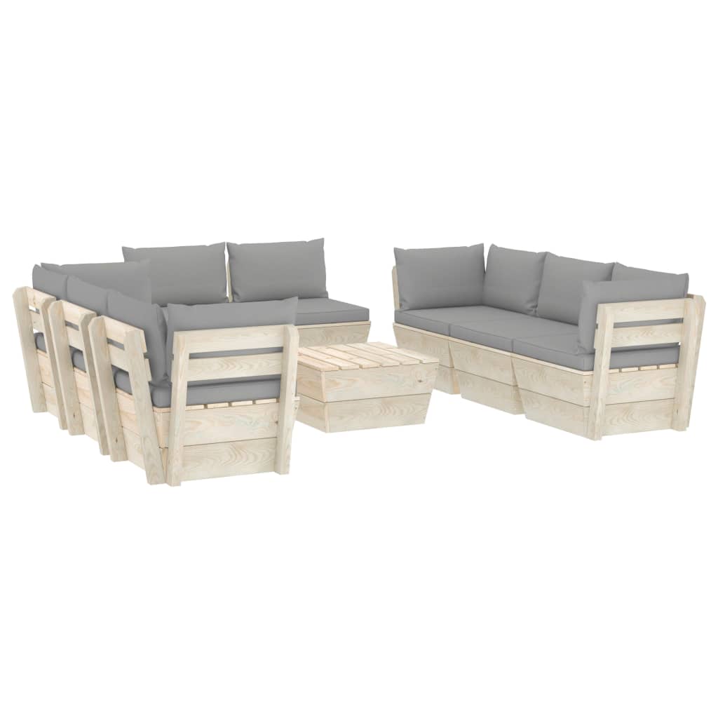 Set Divani da Giardino su Pallet 9 pz con Cuscini Legno Abete 3063649