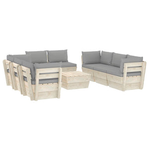 Set Divani da Giardino su Pallet 9 pz con Cuscini Legno Abete 3063649