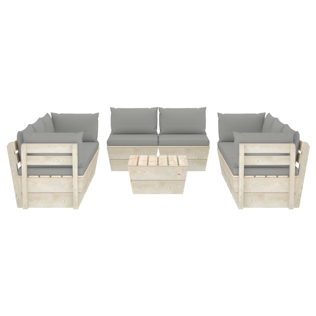 Set Divani da Giardino su Pallet 9 pz con Cuscini Legno Abete 3063649