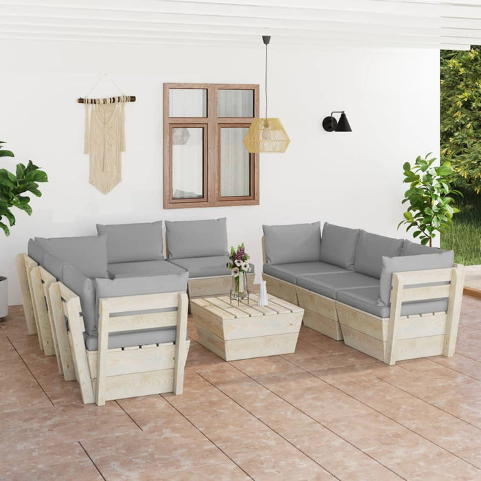 Set Divani da Giardino su Pallet 9 pz con Cuscini Legno Abete 3063649