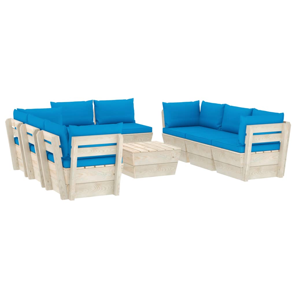 Set Divani da Giardino su Pallet 9 pz con Cuscini Legno Abete  cod mxl 39918