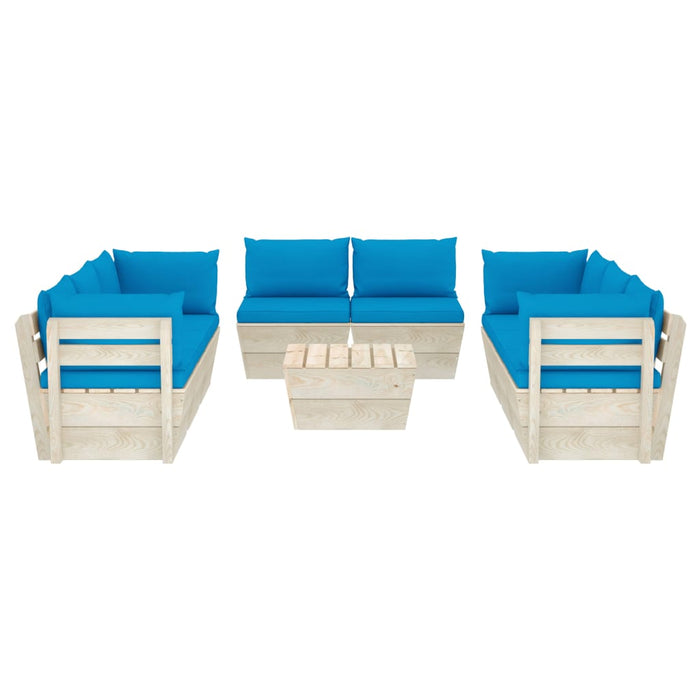 Set Divani da Giardino su Pallet 9 pz con Cuscini Legno Abete  cod mxl 39918