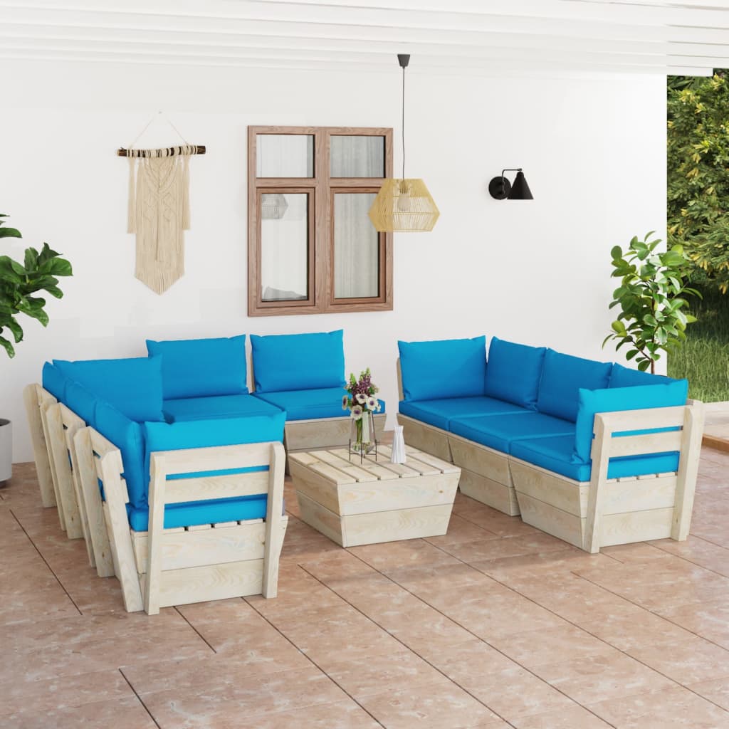 Set Divani da Giardino su Pallet 9 pz con Cuscini Legno Abete  cod mxl 39918