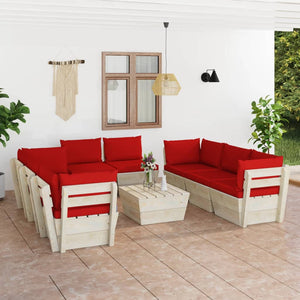 Set Divani da Giardino su Pallet 9 pz con Cuscini Legno Abete  cod mxl 41140