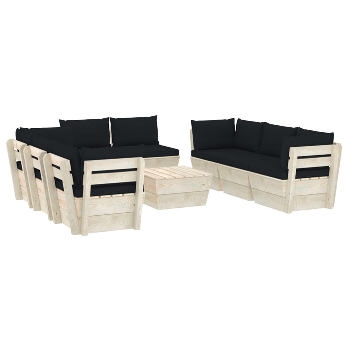 Set Divani da Giardino su Pallet 9 pz con Cuscini Legno Abete  cod mxl 45138