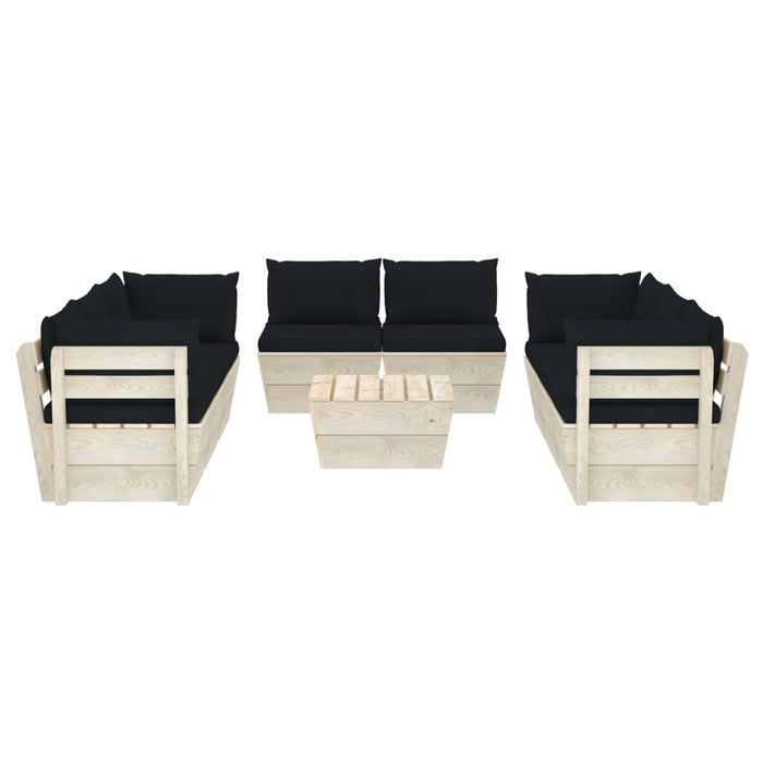 Set Divani da Giardino su Pallet 9 pz con Cuscini Legno Abete 3063655