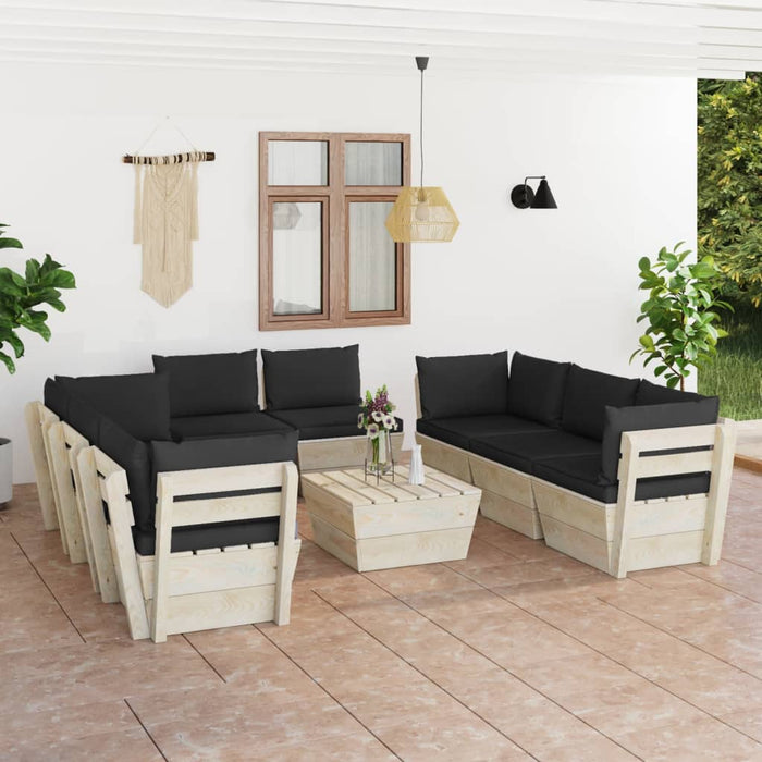 Set Divani da Giardino su Pallet 9 pz con Cuscini Legno Abete  cod mxl 45138