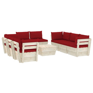 Set Divani da Giardino su Pallet 9 pz con Cuscini Legno Abete 3063657