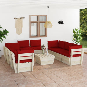 Set Divani da Giardino su Pallet 9 pz con Cuscini Legno Abete 3063657