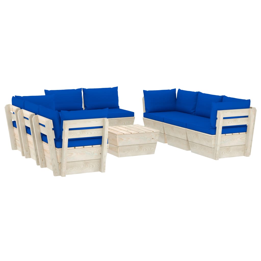 Set Divani da Giardino su Pallet 9 pz con Cuscini Legno Abete  cod mxl 39922