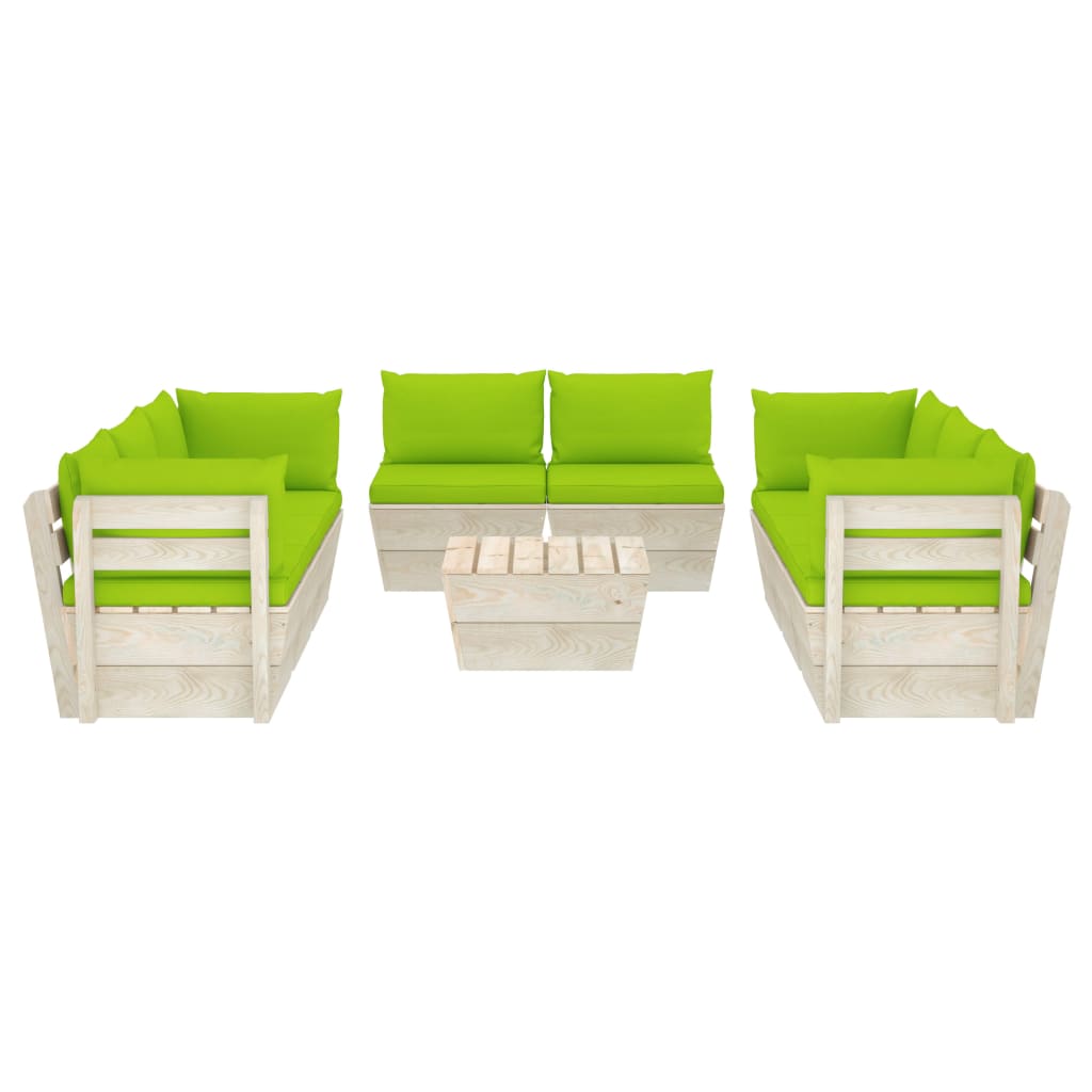 Set Divani da Giardino su Pallet 9 pz con Cuscini Legno Abete  cod mxl 40647