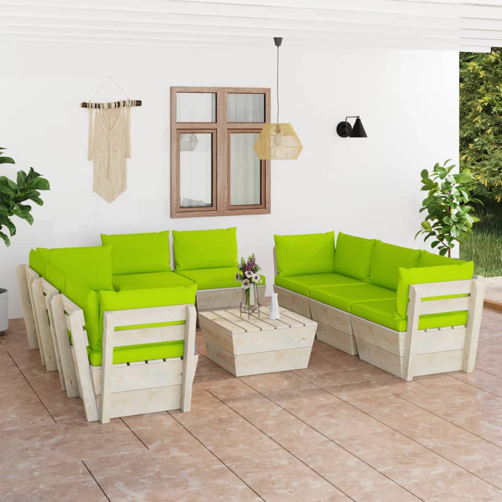 Set Divani da Giardino su Pallet 9 pz con Cuscini Legno Abete 3063659