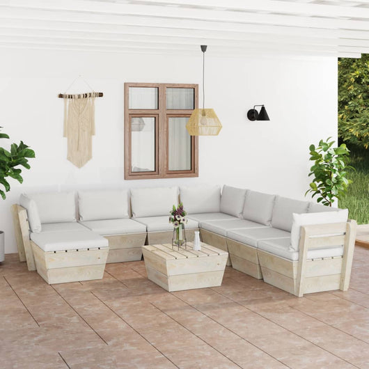 Set Divani da Giardino su Pallet 9 pz con Cuscini Legno Abete 3063662