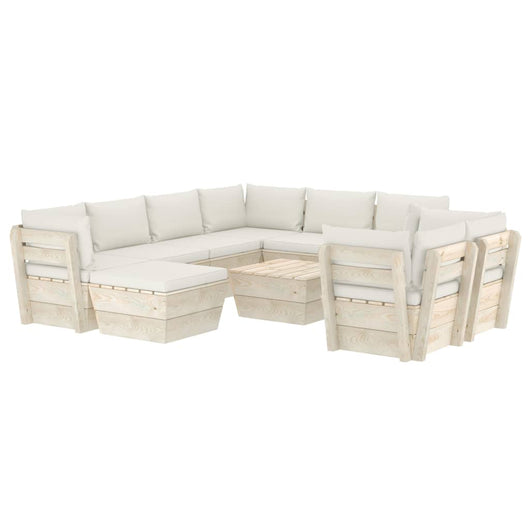 Set Divani da Giardino su Pallet 10 pz con Cuscini Legno Abete 3063674