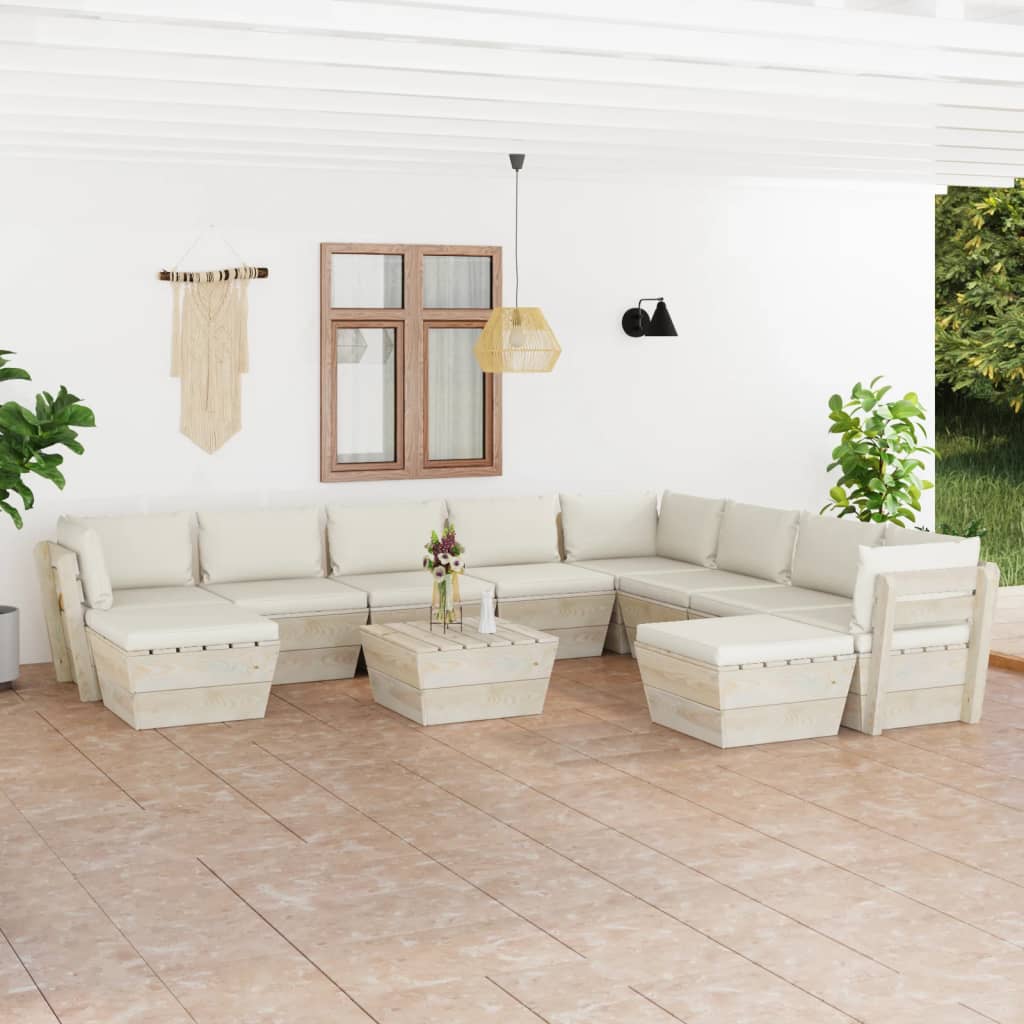 Set Divani da Giardino su Pallet 11 pz con Cuscini Legno Abete  cod mxl 40988