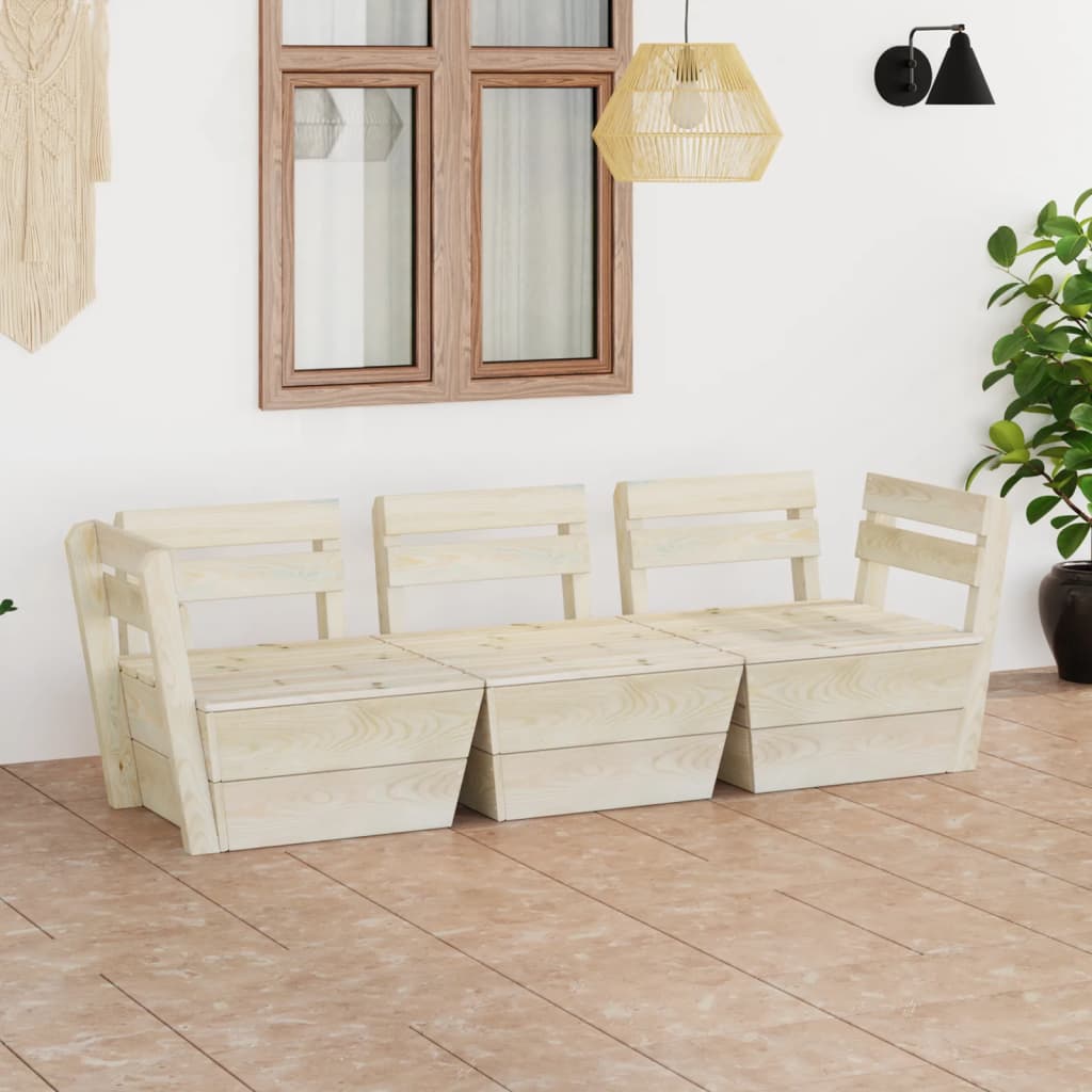 Divano da Giardino a 3 Posti su Pallet Legno Abete Impregnato cod mxl 49136