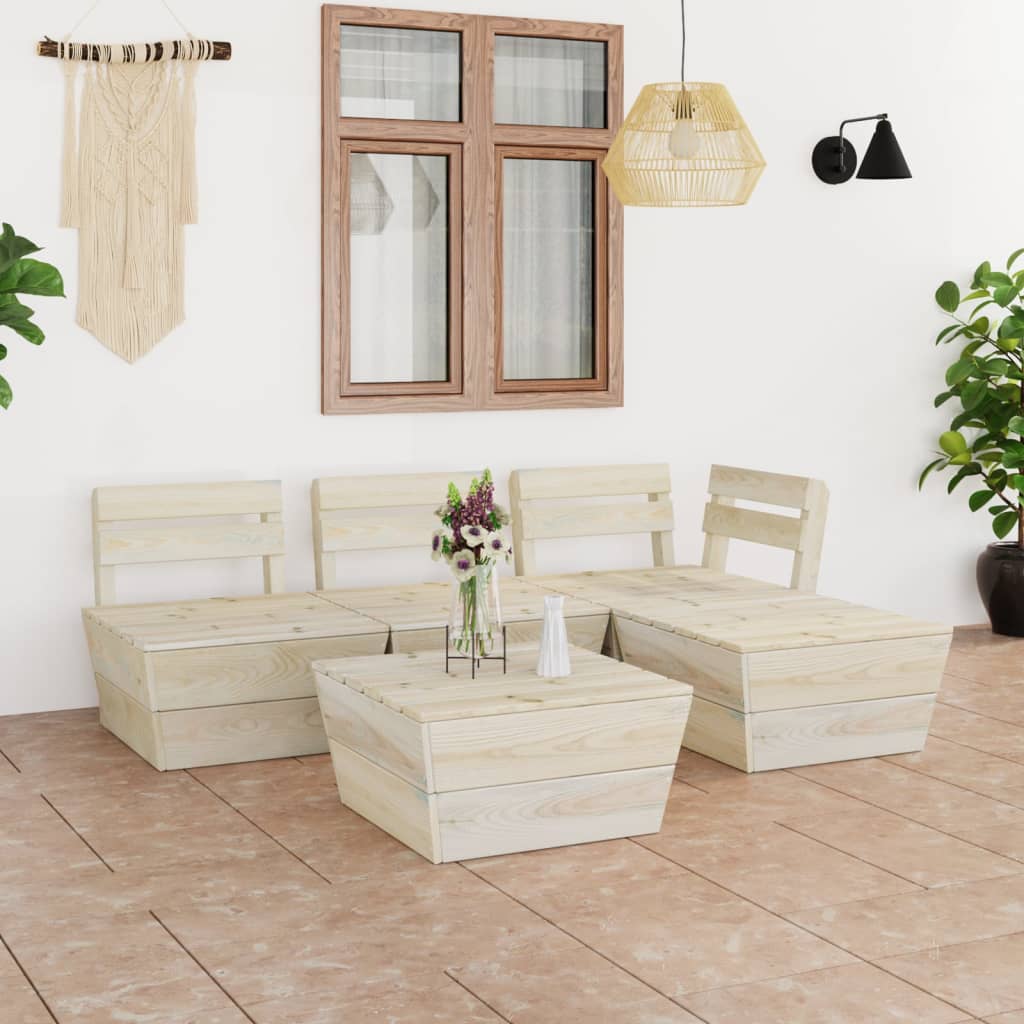 Set Divani da Giardino su Pallet 5 pz in Legno Abete Impregnato 3063714