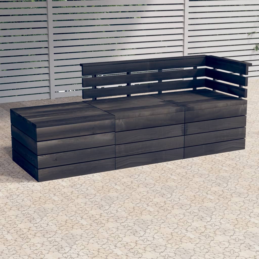 Set Divani da Giardino su Pallet 3 pz Legno Pino Grigio Scuro cod mxl 41516