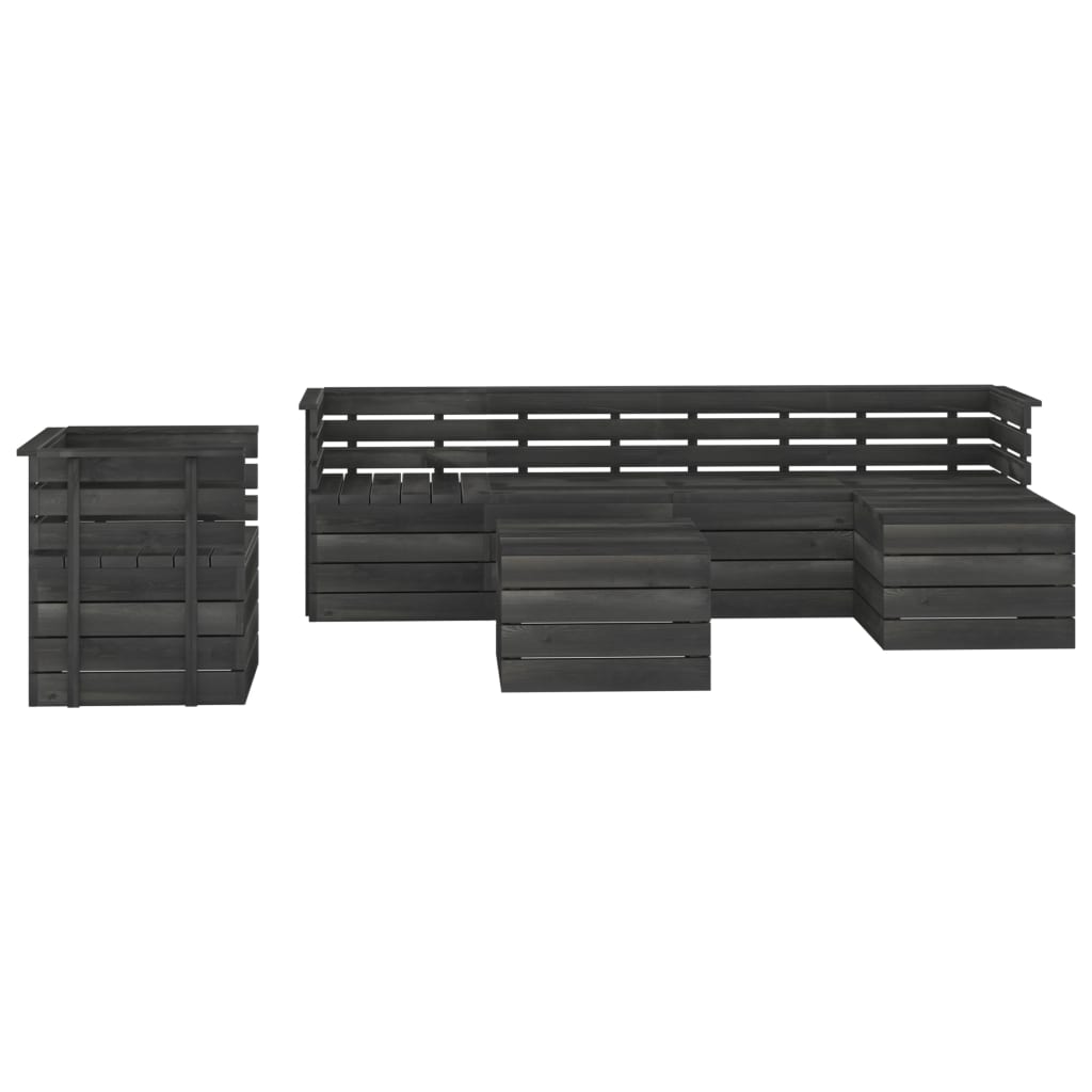 Set Divani da Giardino su Pallet 7 pz Legno Pino Grigio Scuro 3063747