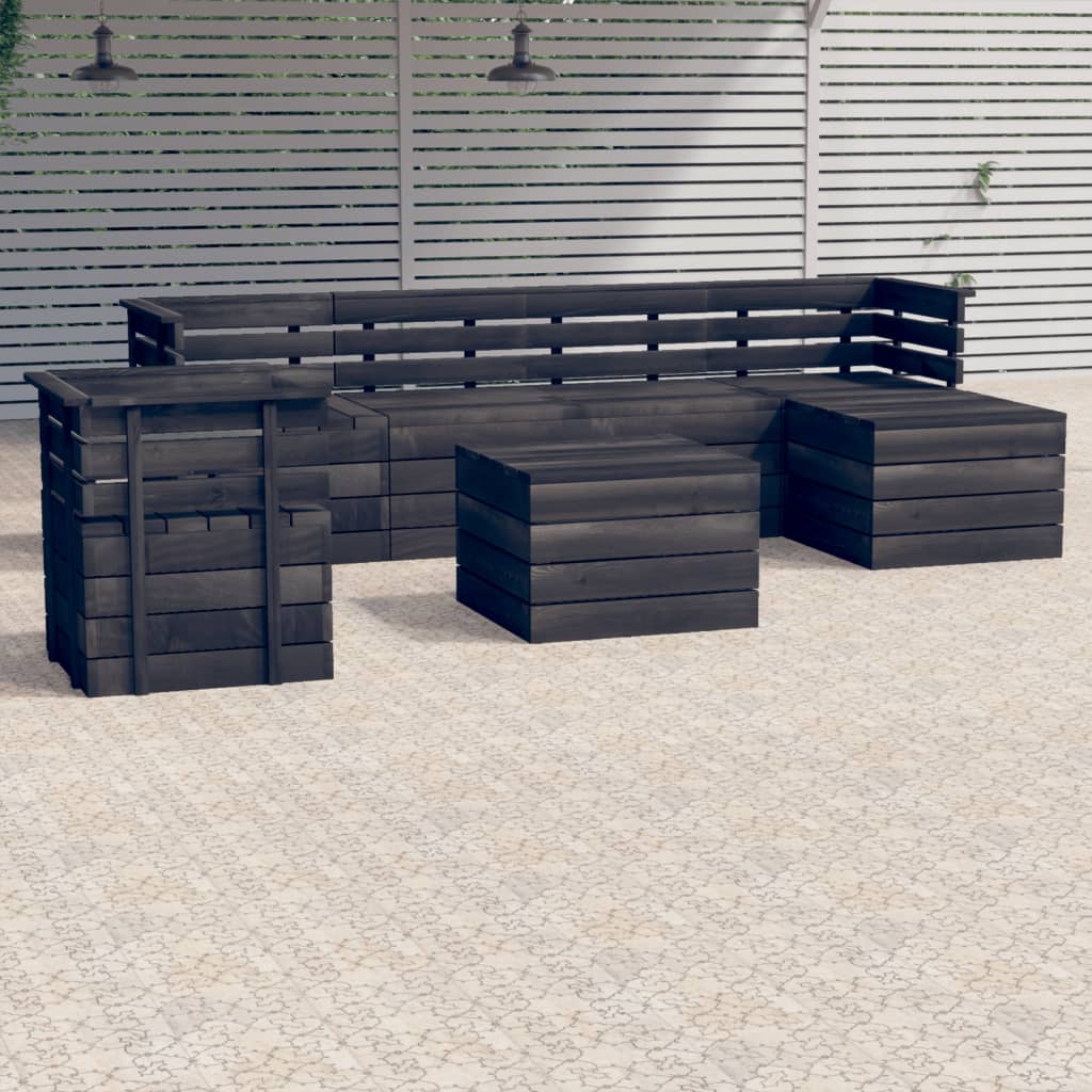 Set Divani da Giardino su Pallet 7 pz Legno Pino Grigio Scuro cod mxl 39209