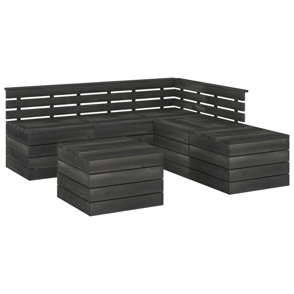 Set Divani da Giardino su Pallet 6 pz Legno Pino Grigio Scuro 3063751