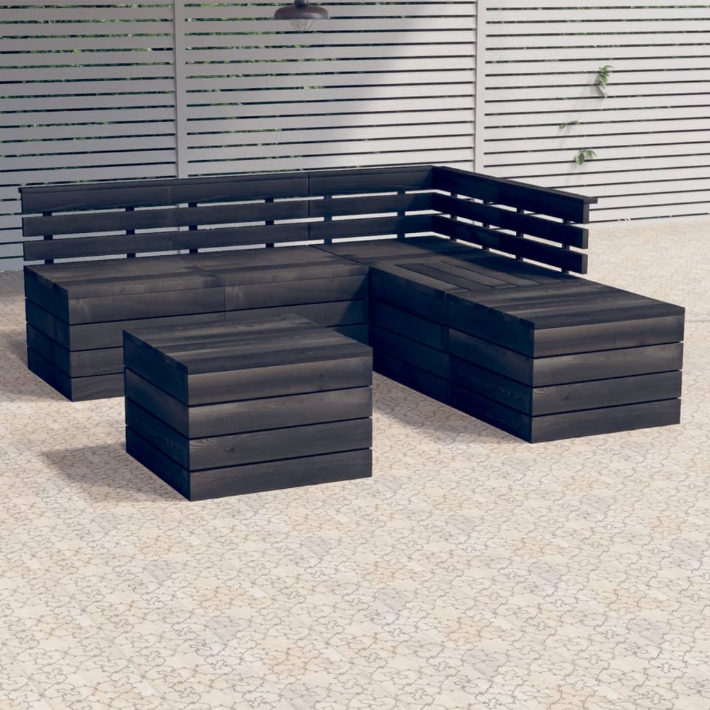 Set Divani da Giardino su Pallet 6 pz Legno Pino Grigio Scuro 3063751