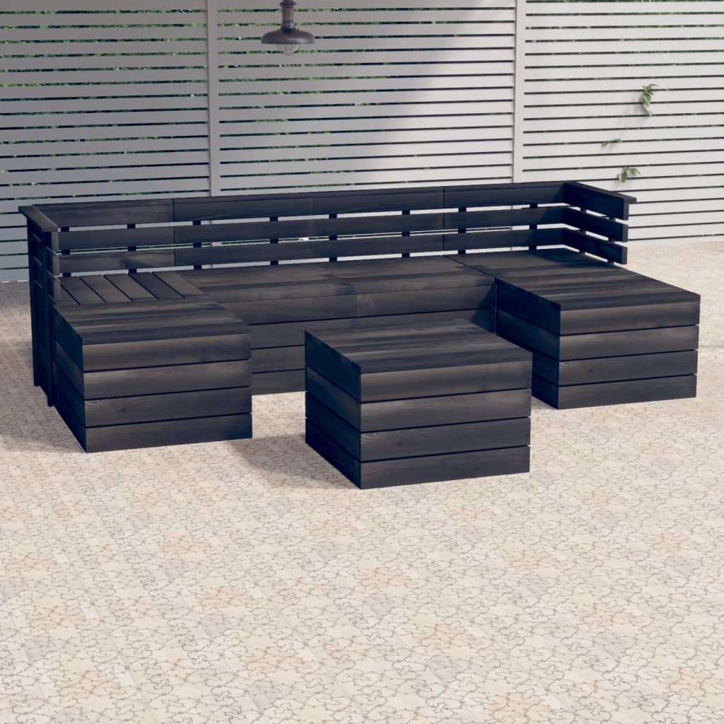 Set Divani da Giardino su Pallet 7 pz Legno Pino Grigio Scuro 3063755