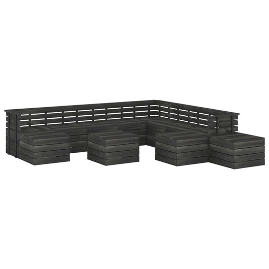 Set Divani da Giardino su Pallet 12 pz Legno Pino Grigio Scuro 3063767