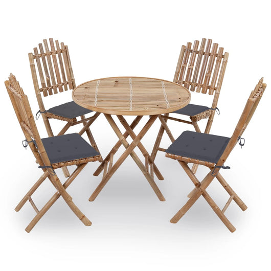 Set da Pranzo da Giardino 5 pz Pieghevole con Cuscini in Bambù cod mxl 40650