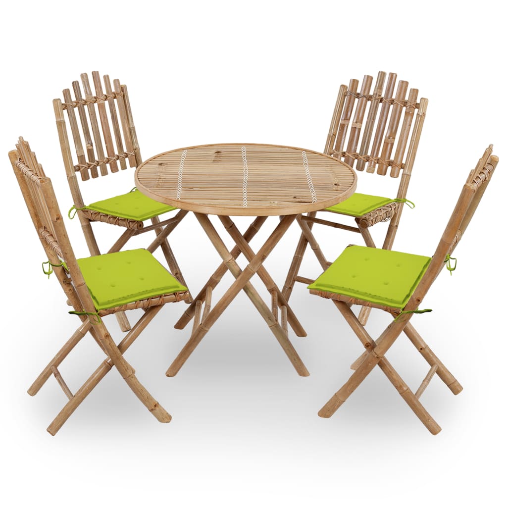 Set da Pranzo da Giardino 5 pz Pieghevole con Cuscini in Bambù cod mxl 41444