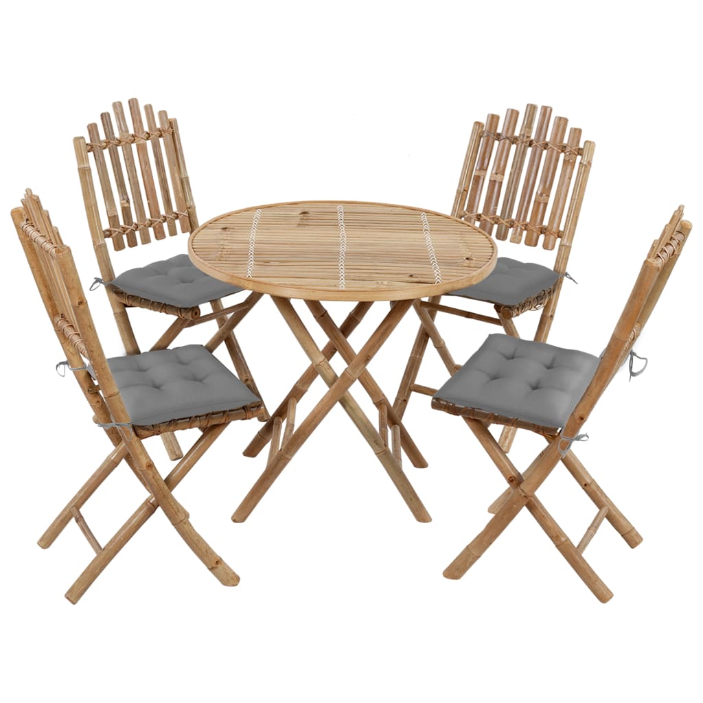 Set da Pranzo da Giardino 5 pz Pieghevole con Cuscini in Bambù cod mxl 40654