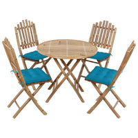 Set da Pranzo da Giardino 5 pz Pieghevole con Cuscini in Bambù cod mxl 35845