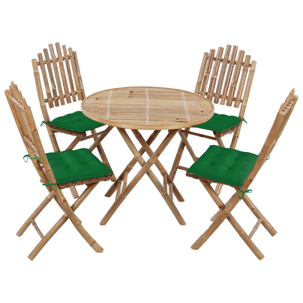 Set da Pranzo da Giardino 5 pz Pieghevole con Cuscini in Bambù 3063980