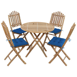 Set da Pranzo da Giardino 5 pz Pieghevole con Cuscini in Bambù cod mxl 40658